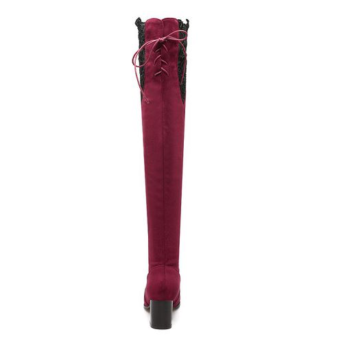 Lace Velvet Women High Heel Knee High Boots