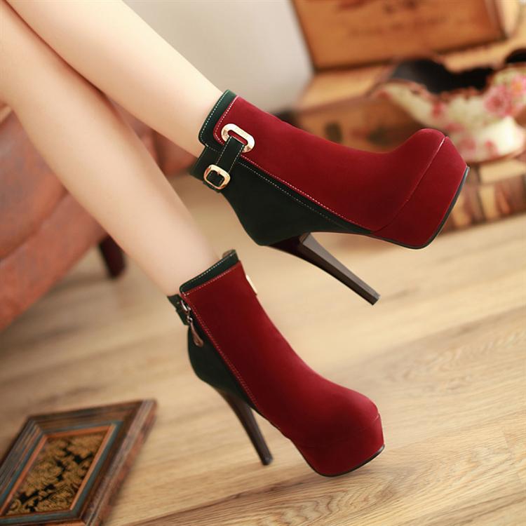 Velvet High Heels Platform Short Boots Plus Size Women Shoes 1183 Meetfun 