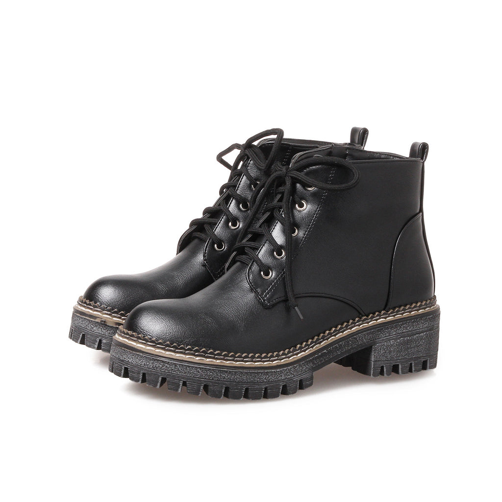 Academic Lace Up Motorcycle Boots Fall/winter Low Heel Ankle Boots ...
