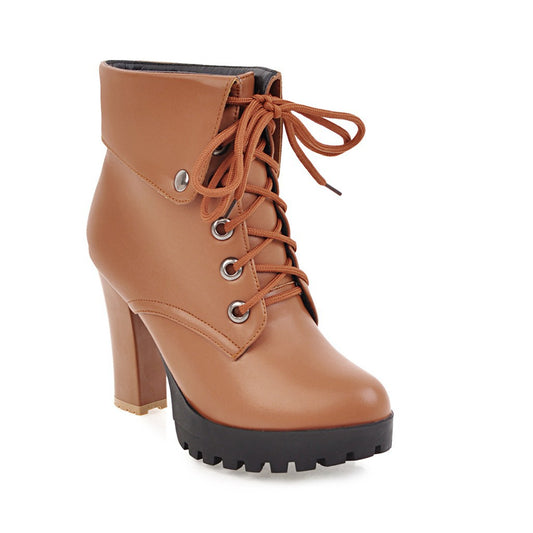 Women Shoes Super High Heels Lace Up Platform Short Boots