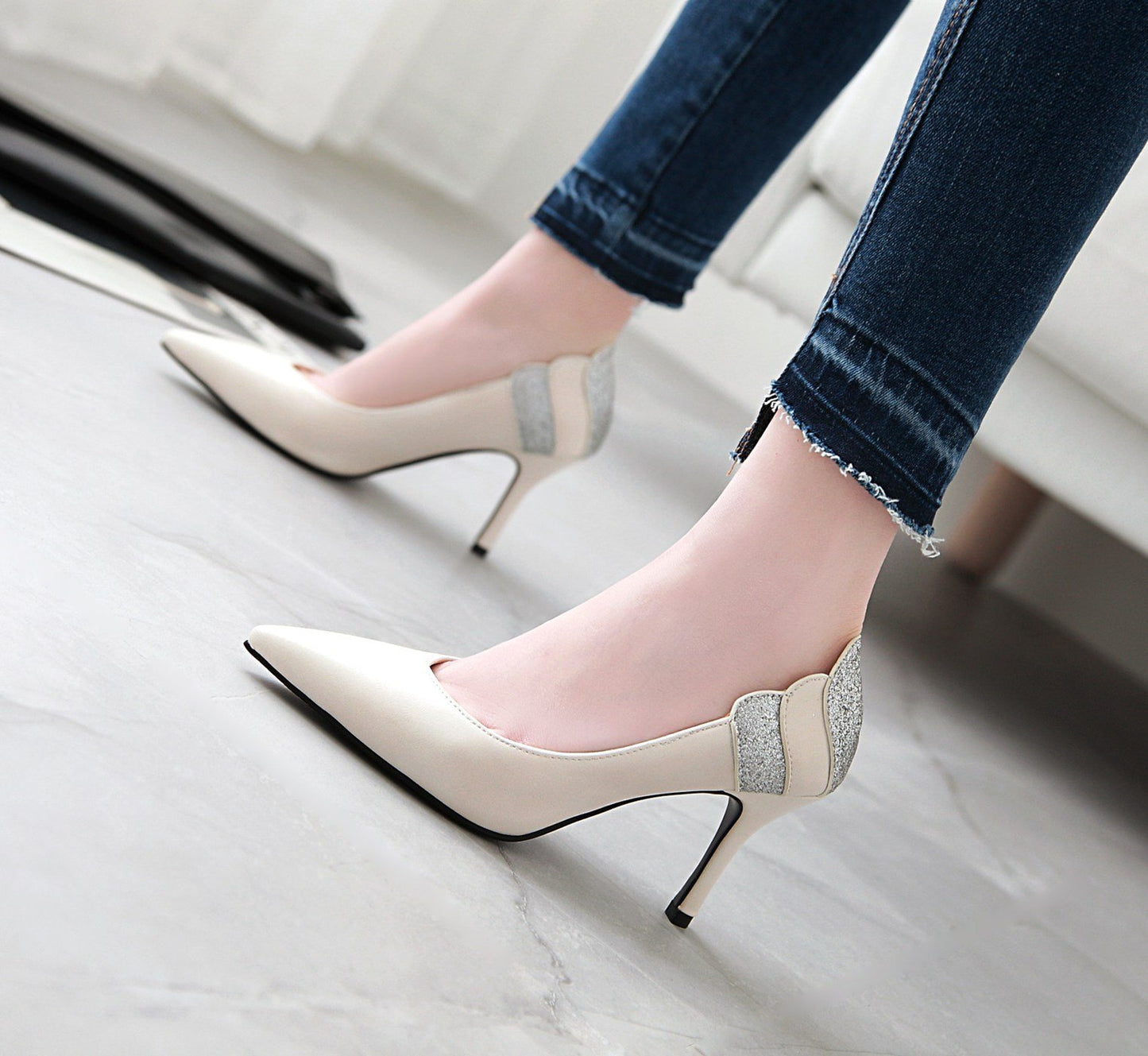 Lady Woman's Shoes High-heeled Shallow Super-fibre Pointed Toe Pumps ...