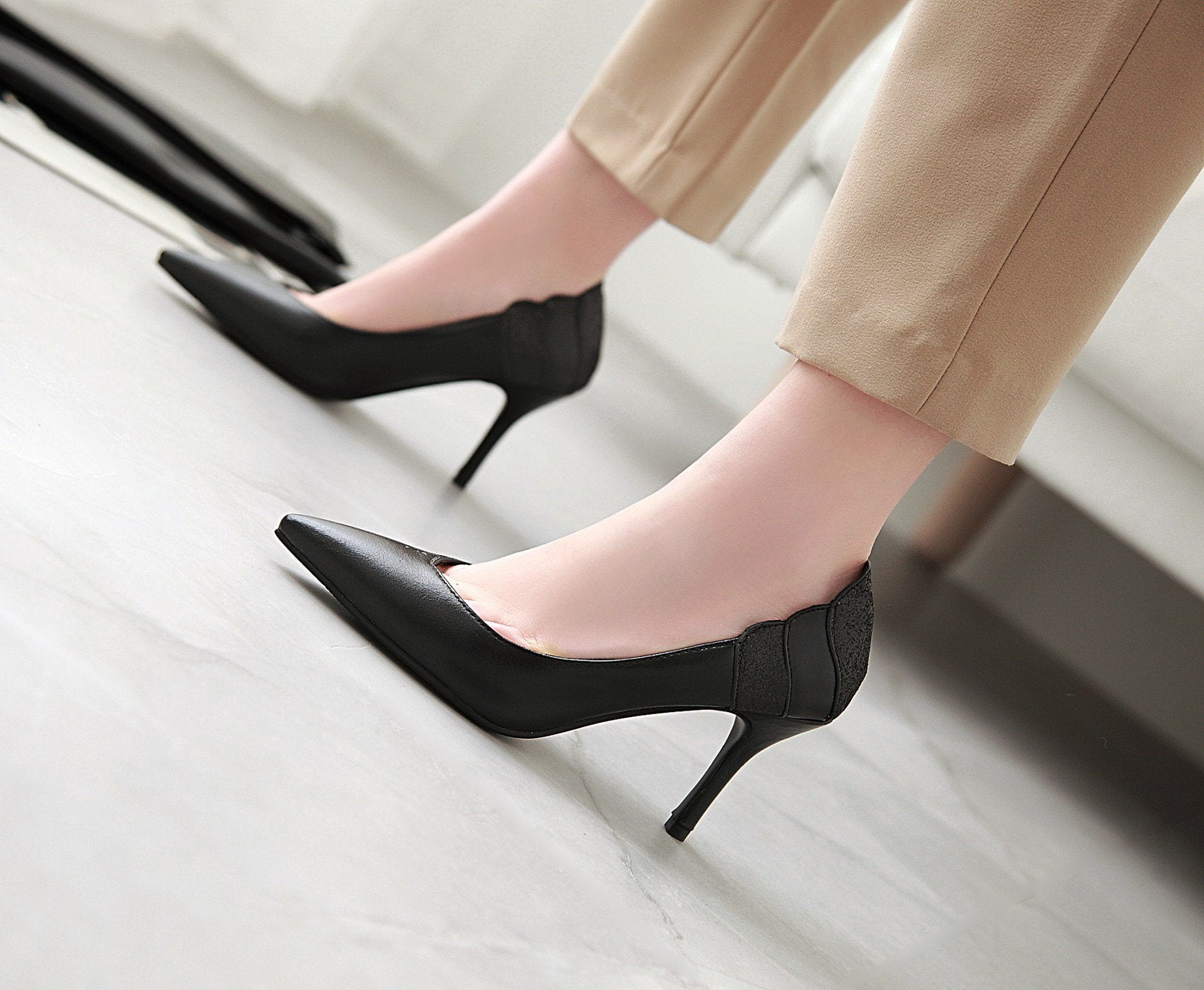Lady Woman's Shoes High-heeled Shallow Super-fibre Pointed Toe Pumps ...
