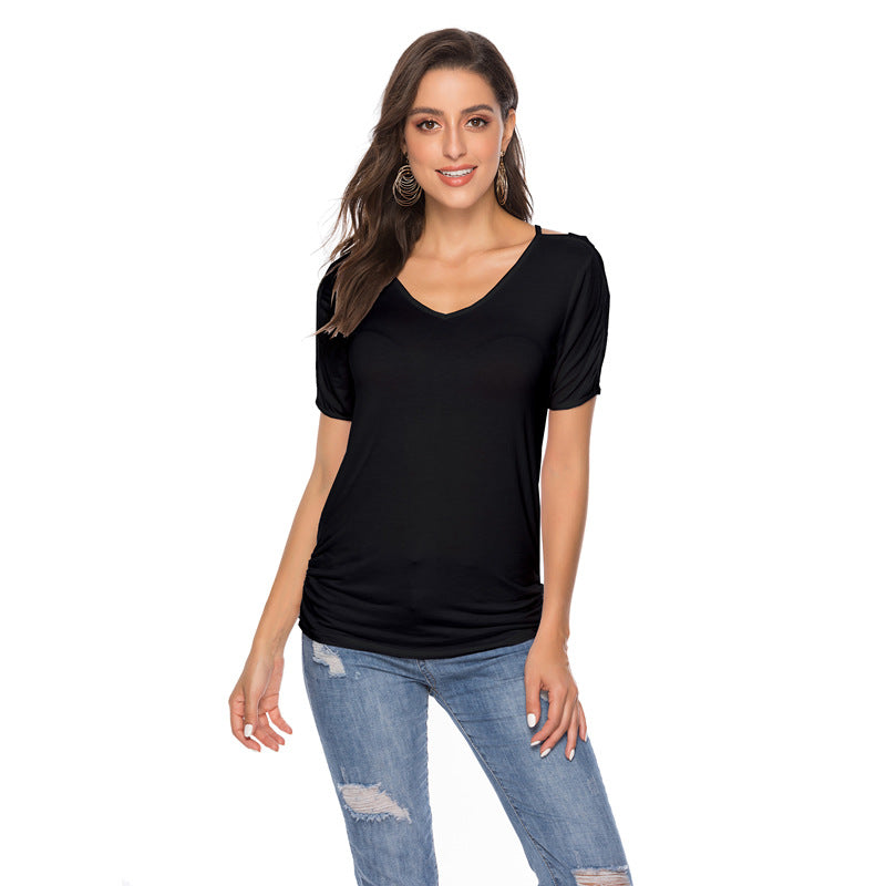 Plus Size V Neck Ripped Sleeve Tee 8456 – meetfun