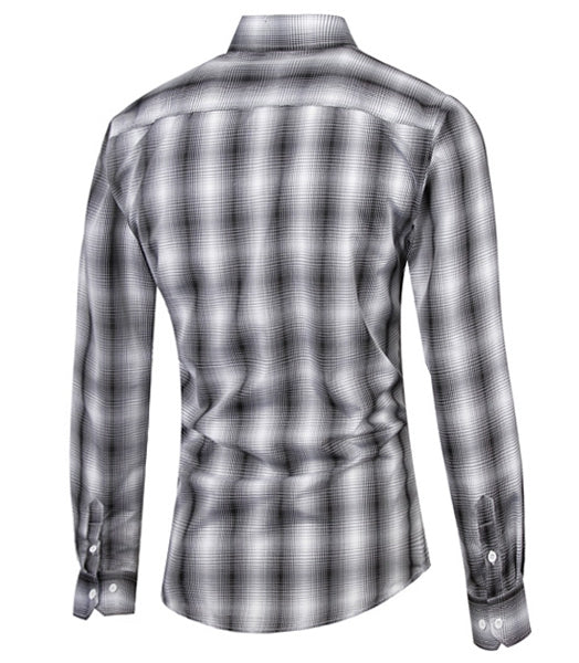 Slimming Turn-down Collar Fashion Plaid Print Pocket Embellished Long Sleeves Men's Shirt 4902