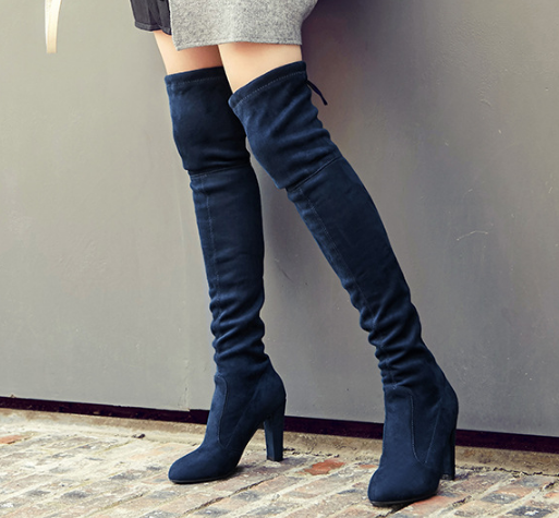 Velvet High Heels Chunky Thigh High Boots for Women 7966 – meetfun