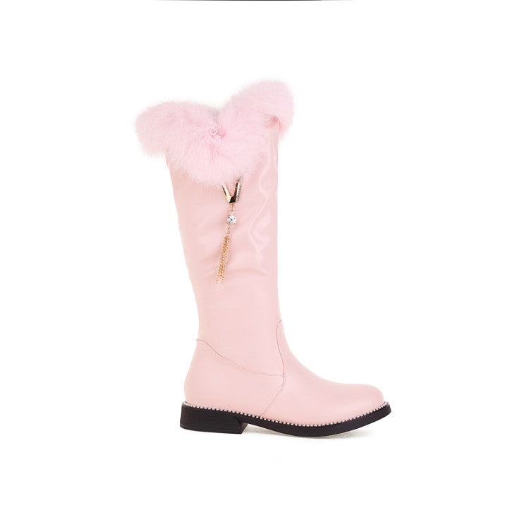 Women's  Zipper Fur Low Heel Mid Calf Boots