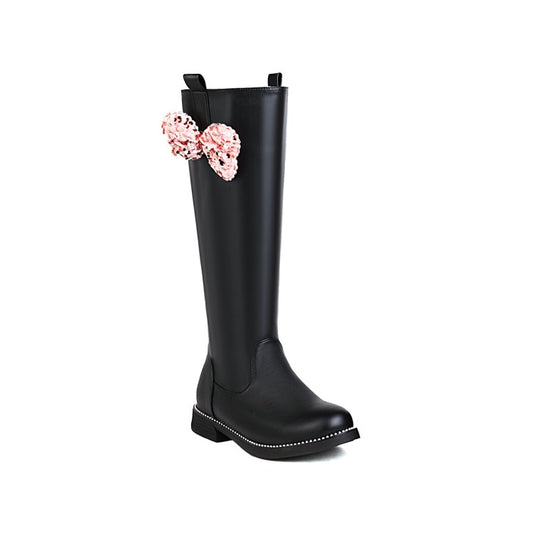 Womens' Bowtie Low Heels Knee High Boots