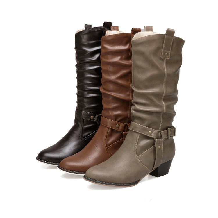 Bucke Belt Mid Calf Boots for Women's