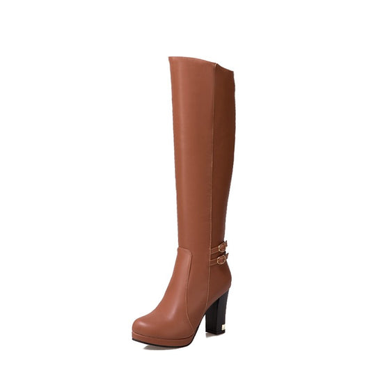 Women's Buckle High Heels Knee High Boots