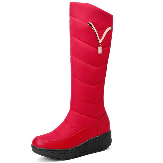 Women's Waterproof Rhinestones Wedge Heels Down Tall Boots for Winter