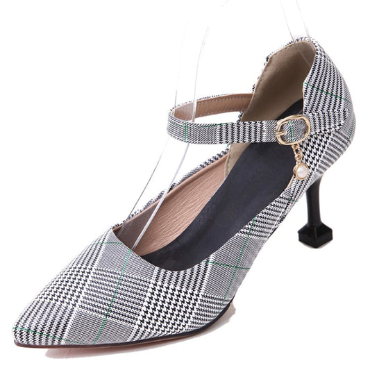 Women's Plaid Ankle Strap High Heel Stiletto Pumps