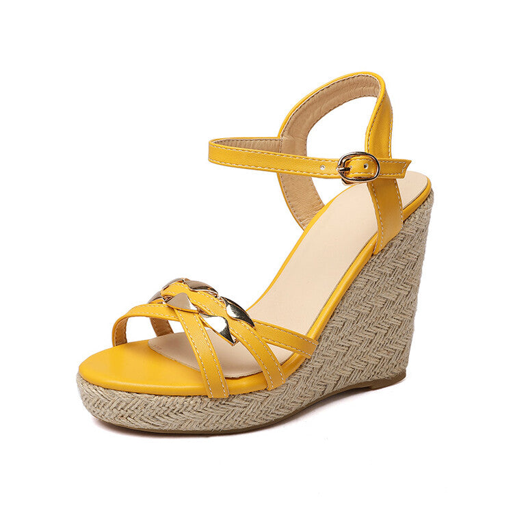 Women Woven Ankle Strap Wedge Heel Platform Sandals