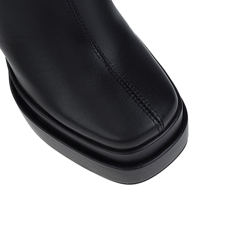 Women's Crocodile Pattern Pu Leather Side Zippers Chunky Heel Platform Knee High Boots