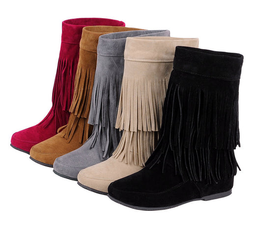 Women's Tassel Wedge Heel Mid Calf Boots