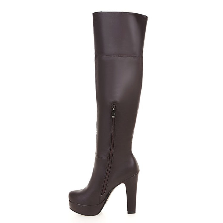 Women's Pu Leather Belts Buckles Chunky Heel Platform Over the Knee Boots