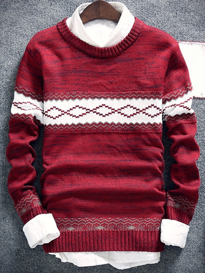 Men's Space Dye Geometric Pattern Crew Neck Sweater