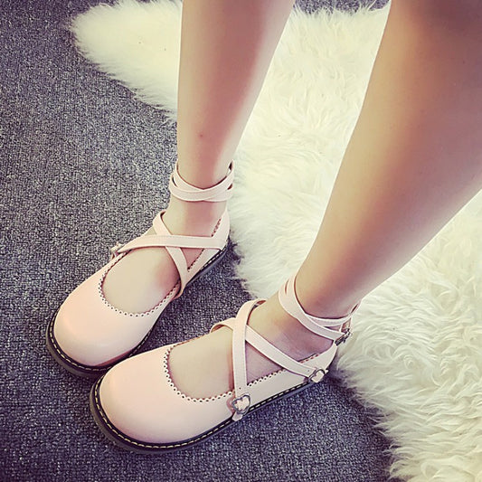 Women's Candy Color Mary Janes Crossed Strap Flats Shoes