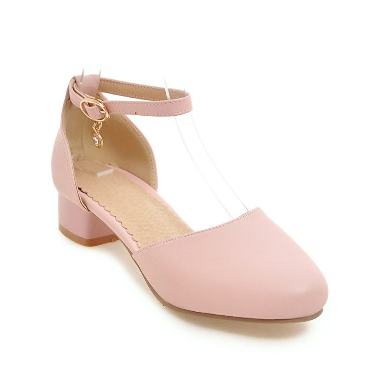 Women Solid Color Round Toe Block Heel Low Heels Sandals