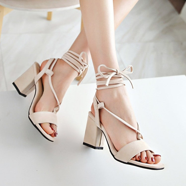 Women's Suede Square Toe Ankle Strap Block Heel Sandals