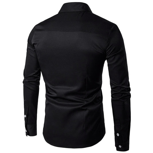 Cotton Lapel Collar Embroidered Long Sleeve Man Shirt 1908