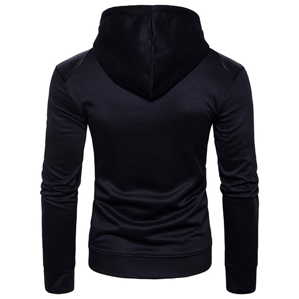 zip up panel drawstring hoodie