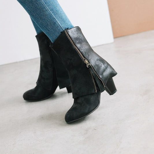 Women High Heel Zipper Mid Calf Boots