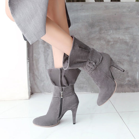 Women's Buckle High Heels Short Boots