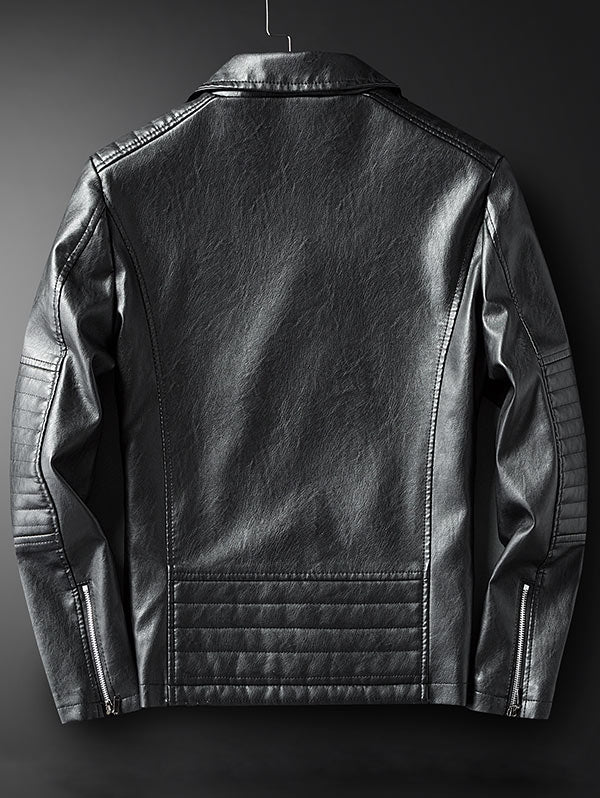 Men's Lapel Side Button Zipper Faux Leather Biker Jacket – meetfun