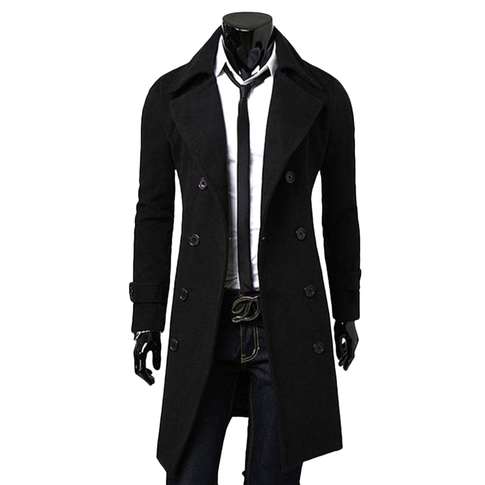 Solid Color Long Woolen Coat Casual Business Jacket Outwear for Men