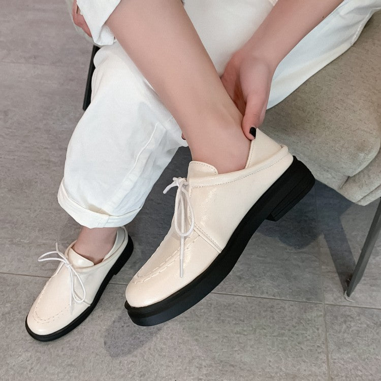 Women's Solid Color Lace Up Stitching Slip on Flats Platform Shoes