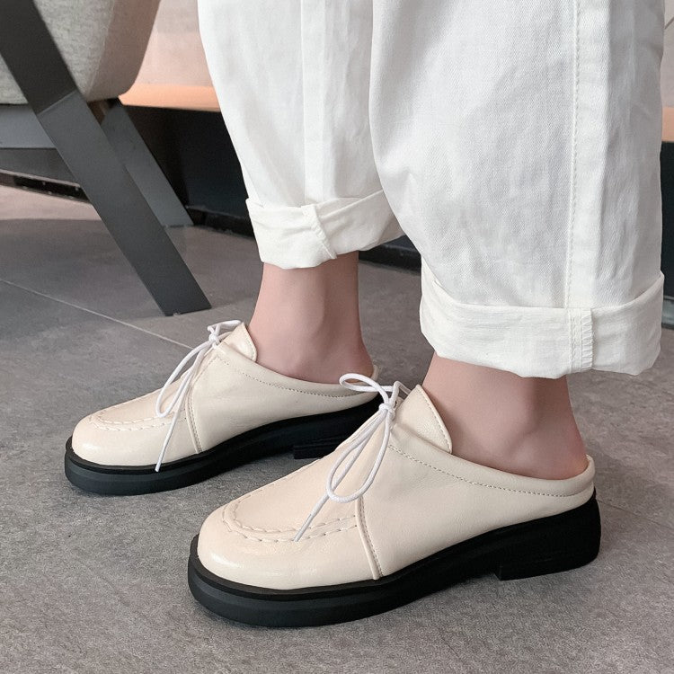Women's Solid Color Lace Up Stitching Slip on Flats Platform Shoes