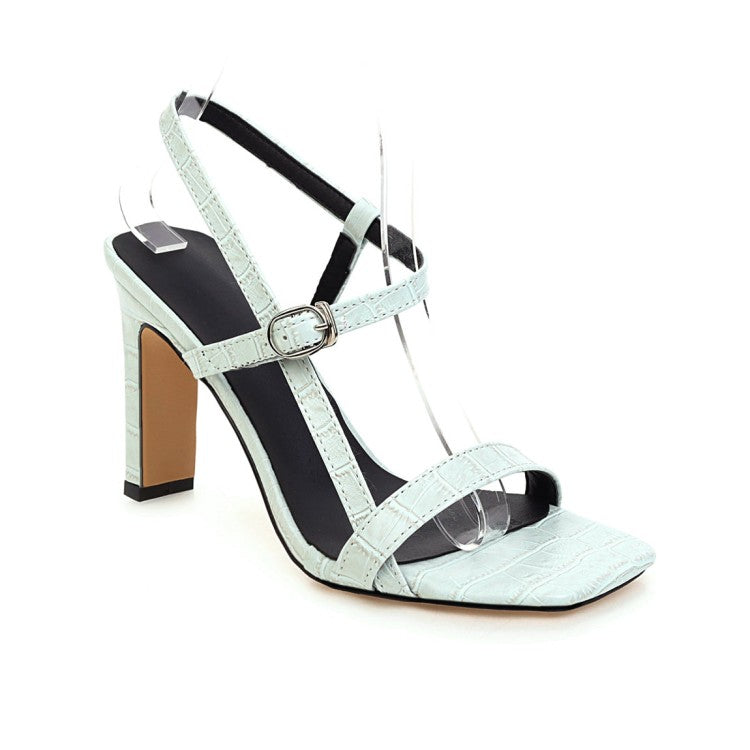 Women's Solid Color Square Toe Hollow Out Stiletto High Heel Sandals