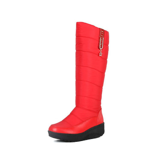 Women's Rhinestone Wedge Heel Winter Down Tall Boots