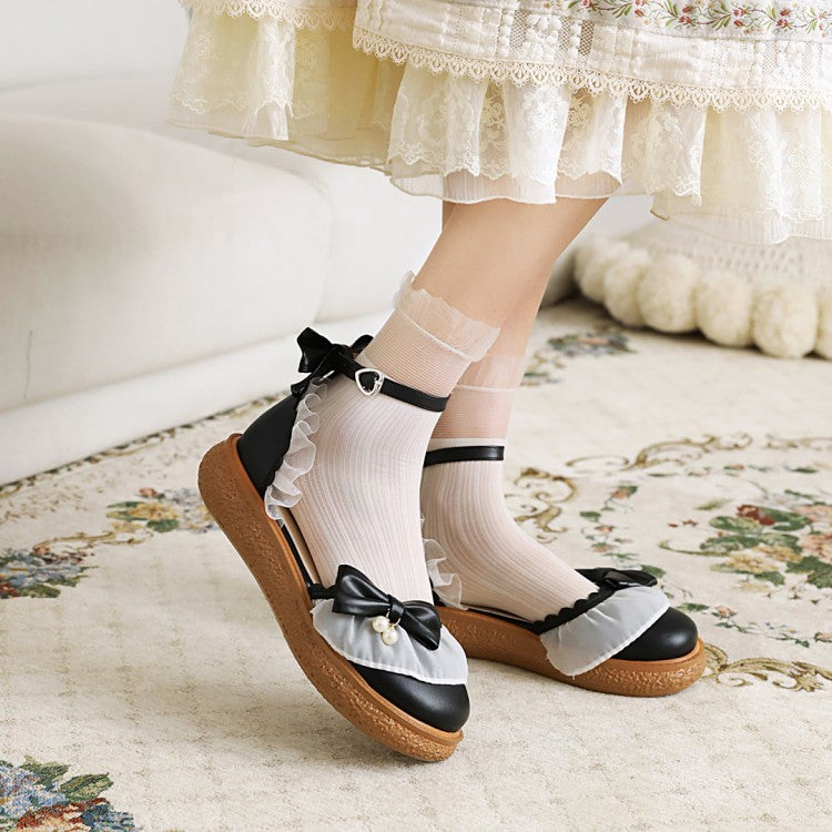 Women's  Ankle Strap Bowtie Flats Mary Jane Shoes