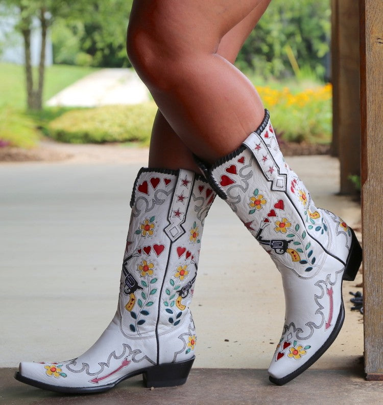 Women's Ethnic Embroidery Puppy Heel Cowboy Mid Calf Boots