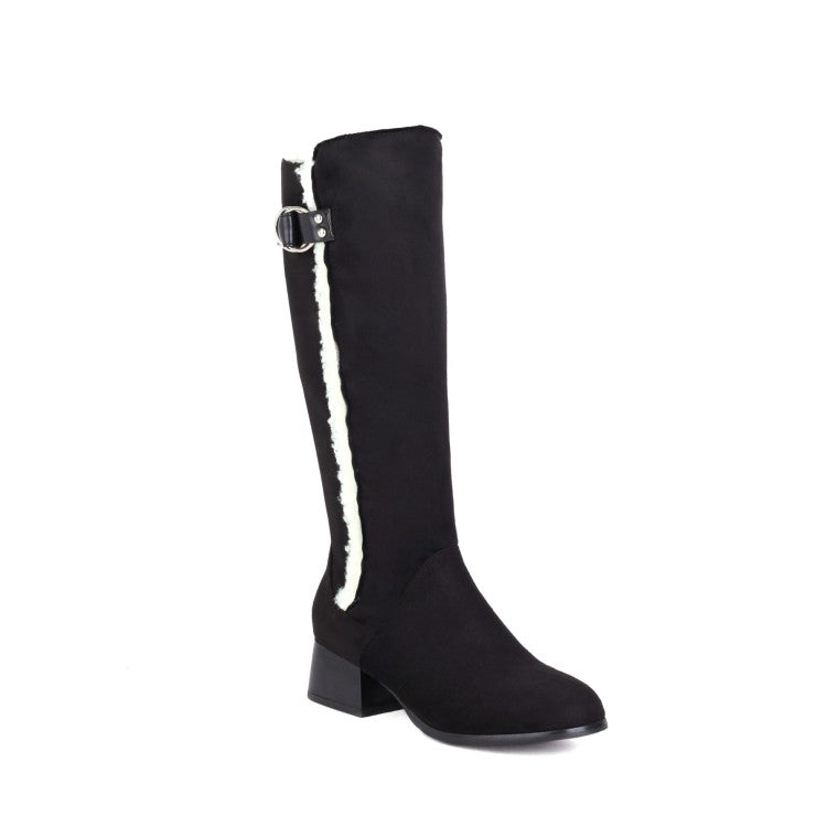 Women's Lamb Wool Patchwork Puppy Heel Knee High Boots