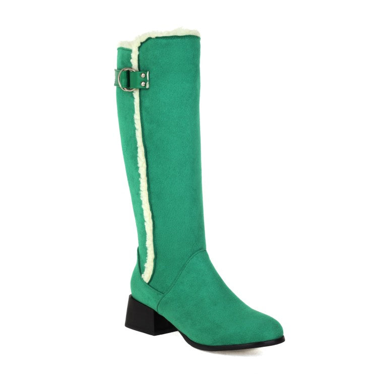 Women's Lamb Wool Patchwork Puppy Heel Knee High Boots