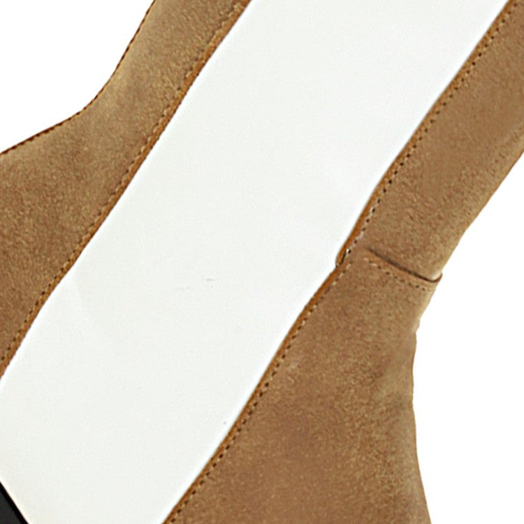 Women's Color Blocking Patchwork Back Zippers Puppy Heel Knee High Boots