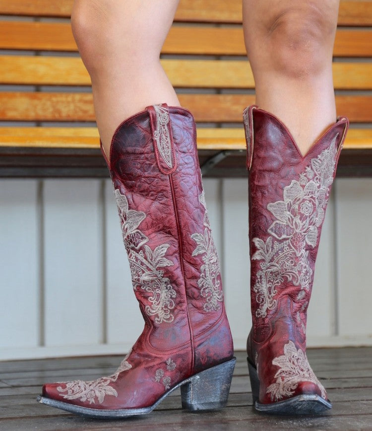 Women's Ethnic Patchwork Embroidery Low Heels Cowboy Knee High Boots