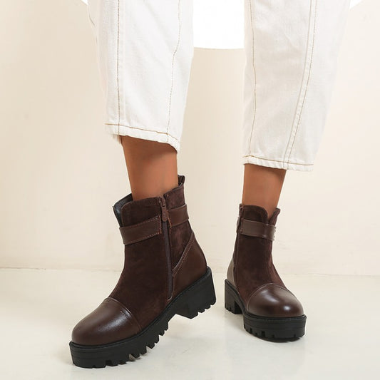 Women's Ankle Boots Autumn and Winter Leisure Rough-heeled Medium-heeled and Large-sized Short Boots Shoes