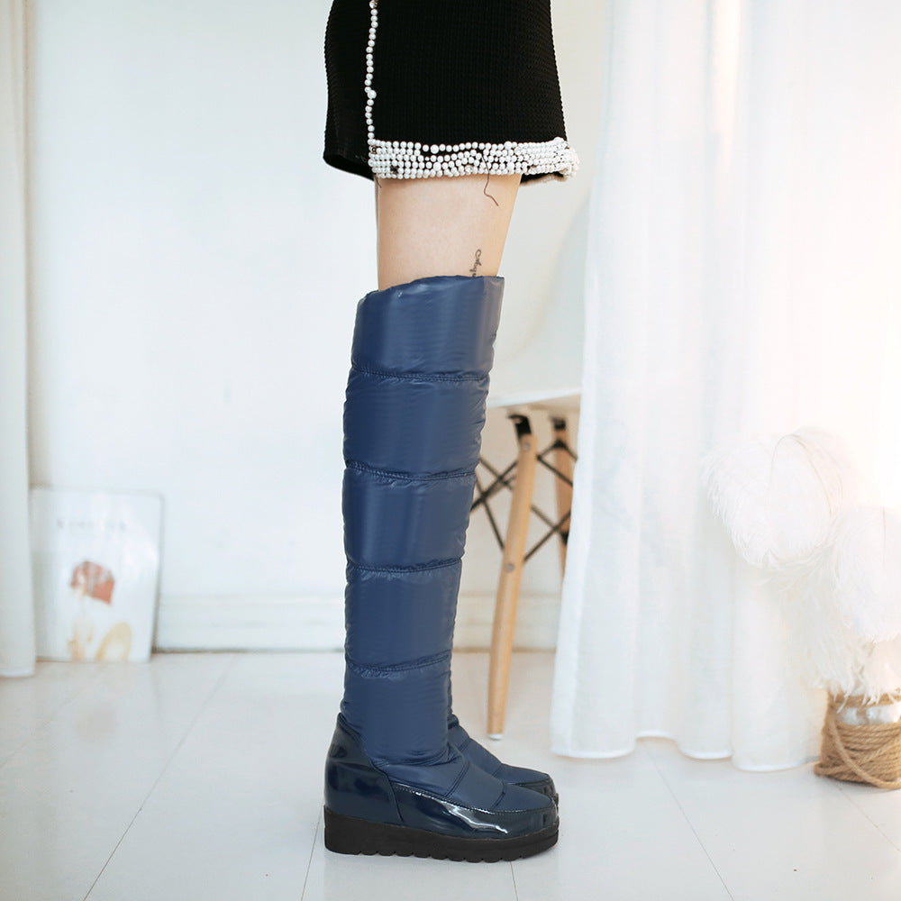 Round Toe Knee High Snow Boots Wedge Heels Shoes for Woman 4743