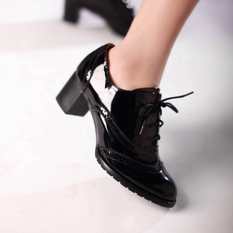 ladies black patent lace up shoes