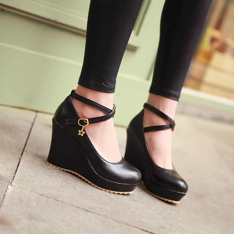 Ankle Straps High Heel Platform Wedges Shoes Woman 7457