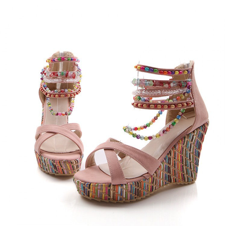 Summer Beads Platform Wedges Sandals for Women Shoes MF2102