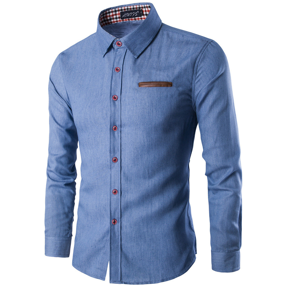 Casual Style Lapel Collar Pockets Design Bleach Wash Long Sleeves Denim Shirt For Men 9578