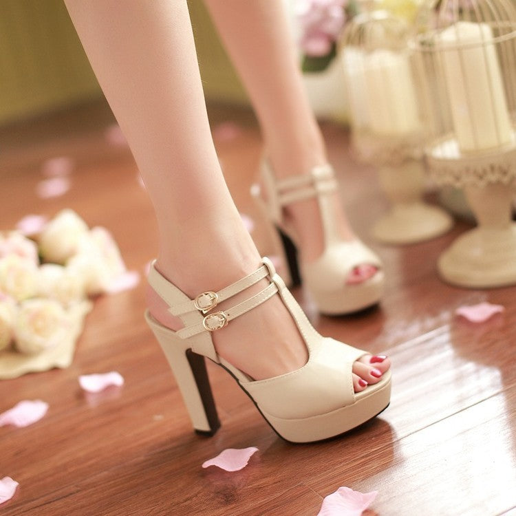 Ankle Strap Peep Toe Platform Sandals High Heels Shoes Woman 9712