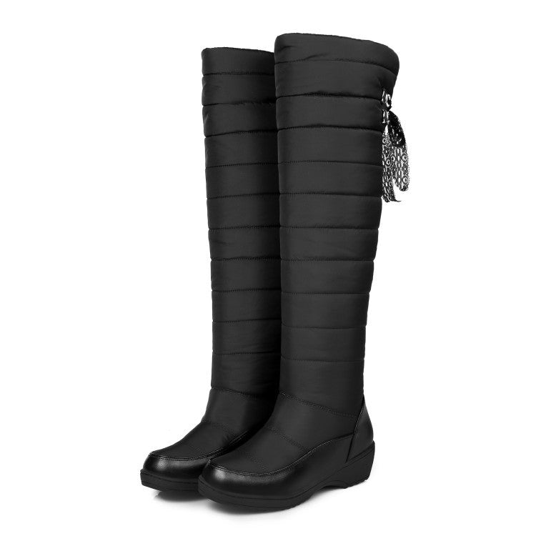 Down Knee High Snow Boots Wedge Heels Shoes for Woman 4912