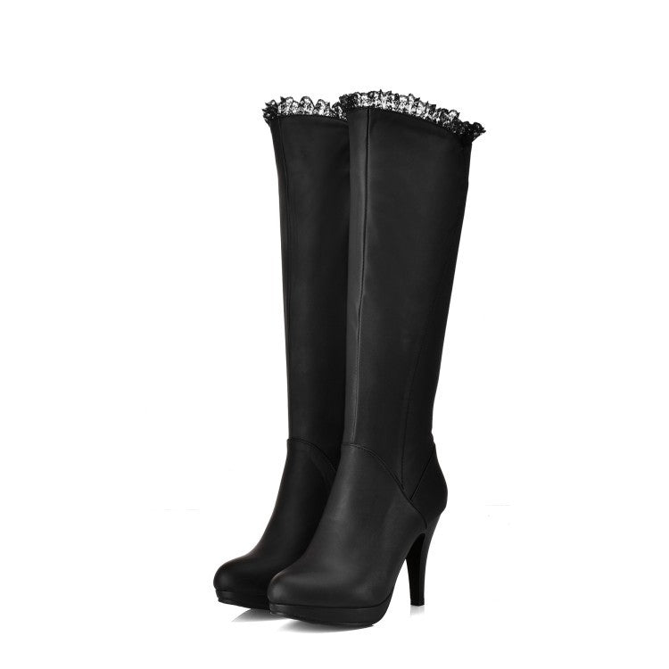 Slim Lace High Heels Tall Boots for Women 2474