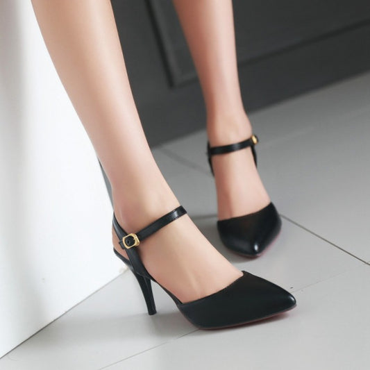 Covered Toe Ankle Straps Women Mid Heels Shoes 7412