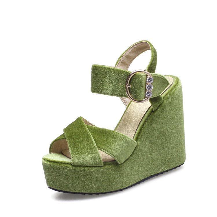 Velvet Women Platform Sandals Wedge Heels Shoes for Summer 4285